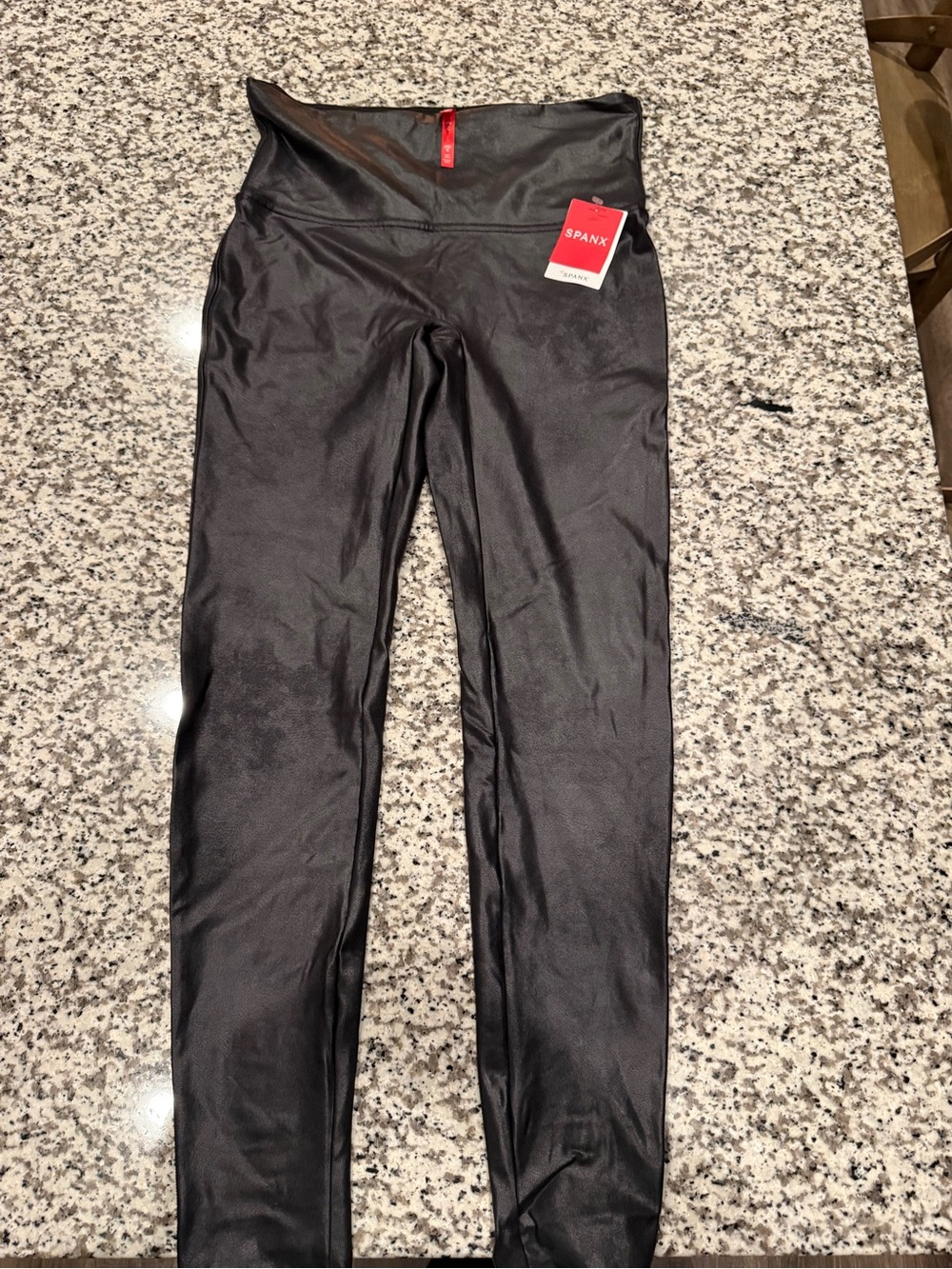 SPANX Faux Leather High-Waist Leggings in Black with Red Tag